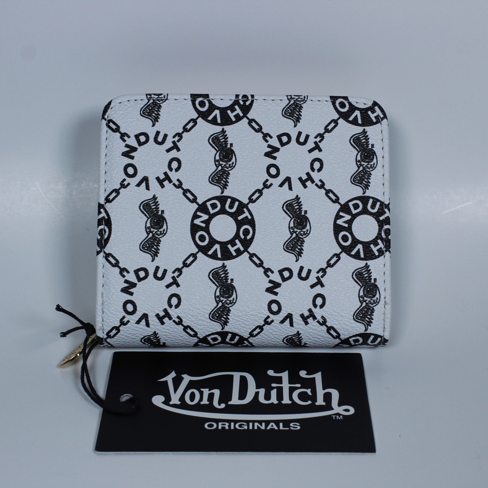 Von Dutch Women's White & Black Bifold Wallet – Y2K Monogram Print New with Tags